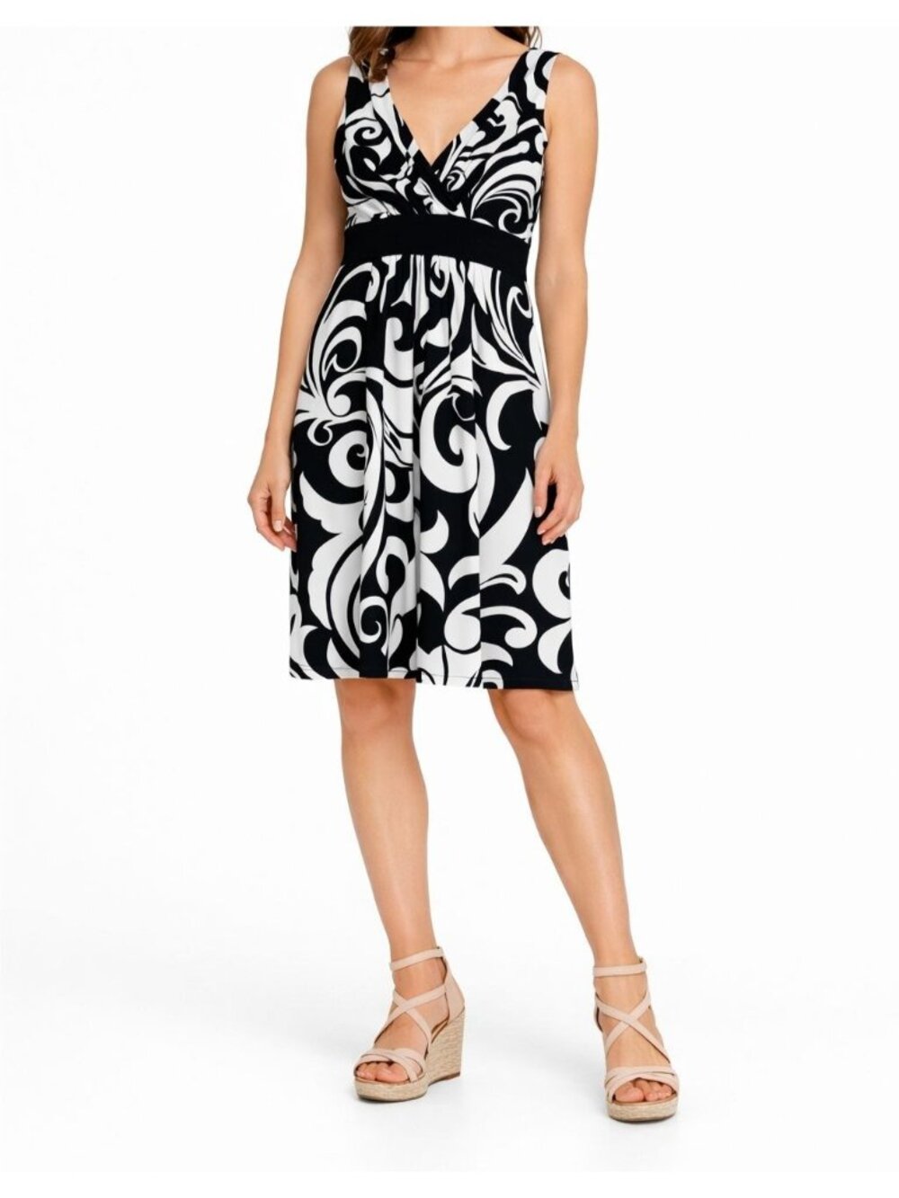 Maurices Black & White Swirl Print Sleeveless Empire Waist Dress – Size M